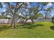 Spacious backyard featuring a well-manicured lawn, mature trees, and a secure white fence at 2712 Clubhouse Dr, Plant City, FL 33566