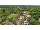 A serene aerial view of a home nestled in a lush, tree-filled neighborhood with a skyline backdrop at 3119 W North St, Tampa, FL 33614