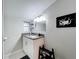 Bathroom featuring vanity with granite countertop, modern lighting and unique decor at 3213 E Genesee St, Tampa, FL 33610