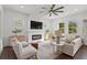 Bright living room with a fireplace, large windows, and comfortable seating providing a welcoming space at 509 Buckingham E Ave, Oldsmar, FL 34677