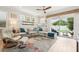 Comfortable living room with a plush sectional, stylish decor, and a seamless transition to the outdoor patio at 513 Harbor Springs Dr, Palm Harbor, FL 34683