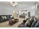 A spacious living room seamlessly transitions to the kitchen in an open-concept design at 8772 Flourish Dr, Land O Lakes, FL 34637