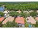 An aerial view showcases a beautiful neighborhood with lush green landscaping, swimming pools, and well-maintained homes in a desirable area at 10229 Waterside Oaks Dr, Tampa, FL 33647