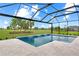 Inviting screened-in pool with waterfall feature and a picturesque view of the golf course at 15817 San Lazzaro Ave, Bradenton, FL 34211