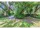 The backyard features mature trees and lush greenery, creating a private and tranquil outdoor space at 1608 E Linden Ave, Tampa, FL 33604