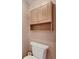 Powder room featuring a toilet and storage cabinet with decorative knobs and a lower open display shelf at 17711 Hampshire Oak Dr, Tampa, FL 33647