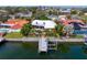 Aerial view of waterfront home with pool, dock and boat lift in quiet neighborhood at 1960 Montana Ne Ave, St Petersburg, FL 33703