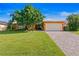 Beautiful single-story home with lush green lawn, brick driveway and two car garage at 1960 Montana Ne Ave, St Petersburg, FL 33703