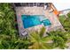 Aerial view of rectangular pool and jacuzzi surrounded by lush tropical landscaping at 1960 Montana Ne Ave, St Petersburg, FL 33703