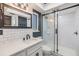 Stylish bathroom with subway tile, matte black fixtures, and a glass enclosed walk-in shower at 2724 Ashwood Ct, Clearwater, FL 33761