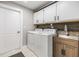 Updated laundry room with washer, dryer, utility sink, and white cabinets at 2724 Ashwood Ct, Clearwater, FL 33761