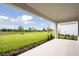 Inviting covered patio overlooking a spacious, well-maintained lawn and landscaping at 3818 Farm Garden Ct, Lakewood Ranch, FL 34211