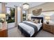 Well-lit bedroom with large windows, stylish lighting, and chic decor, creating a serene retreat at 7614 Addison Ave, Bradenton, FL 34210