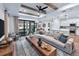 Spacious living room with wood beam ceiling, comfortable seating, and seamless access to the outdoors at 7614 Addison Ave, Bradenton, FL 34210