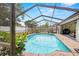 Inviting in-ground pool with a screened enclosure and lush landscaping for the ultimate backyard oasis at 9114 Dorsey St, Spring Hill, FL 34608