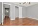 Bedroom with wood floors and closet space at 108 E Morgan St, Brandon, FL 33510