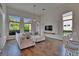 Spacious living room with high ceilings, hardwood floors, large windows, and comfortable seating at 16406 Chapman Crossing Dr, Lithia, FL 33547