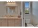 Bright main bathroom with a vanity and framed mirror, and separate toilet room at 16406 Chapman Crossing Dr, Lithia, FL 33547