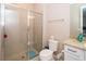 Modern bathroom with glass shower, granite countertops and contemporary fixtures at 19877 Sea Glass Cir, Land O Lakes, FL 34638