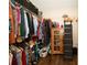 Walk-in closet with custom shelving and wood floor at 19877 Sea Glass Cir, Land O Lakes, FL 34638