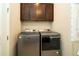 Efficient laundry room with a modern washer and dryer, plus storage at 19877 Sea Glass Cir, Land O Lakes, FL 34638