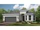 Charming single-story home features a two-car garage, a welcoming entryway and beautiful landscaping at 29807 Imperati Blvd, Wesley Chapel, FL 33543