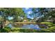 Scenic view of the pond and surrounding condos, framed by lush trees, offering a peaceful and serene environment at 3505 Tarpon Woods Blvd # P408, Palm Harbor, FL 34685