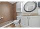 Bathroom featuring tiled shower, vanity, mirror and tile floors at 5100 Burchette Rd # 3005, Tampa, FL 33647