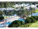 Aerial view of the pool surrounded by palms and residences at 9346 Southern Belle Dr, Weeki Wachee, FL 34613
