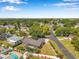An elevated view of a neighborhood showcasing well-maintained homes, mature trees, and manicured lawns under a clear blue sky at 1851 Skyland Dr, Clearwater, FL 33759