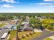 An aerial perspective capturing a peaceful residential neighborhood with neatly kept homes and lush greenery under a bright blue sky at 1851 Skyland Dr, Clearwater, FL 33759