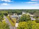 An elevated view of a neighborhood showcasing well-maintained homes, mature trees, and manicured lawns under a clear blue sky at 1851 Skyland Dr, Clearwater, FL 33759