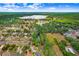 Panoramic aerial view of home near a large lake, surrounded by lush greenery and mature trees at 1934 Samantha Ln, Valrico, FL 33594