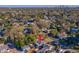 An aerial view showcases a neighborhood surrounded by trees with a home indicated by a red arrow at 2035 29Th N Ave, St Petersburg, FL 33713