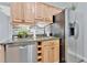 Kitchenette features stainless steel appliances, granite countertops, and custom backsplash at 7010 N Hubert Ave, Tampa, FL 33614