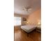 Cozy bedroom with warm-toned walls, hardwood floors, and a ceiling fan for added comfort at 7838 Trail Run Loop, New Port Richey, FL 34653