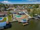 Stunning waterfront property featuring a private pool, patio, boat dock, and beautifully landscaped backyard at 8722 Thornwood Ln, Tampa, FL 33615