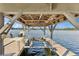 A covered boat dock with a lift provides direct access to the serene lake waters at 919 Ballinger Rd, Lutz, FL 33548