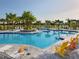 Beautiful resort-style pool with seating area and lush landscaping at 10153 Spruce River Way, Parrish, FL 34219