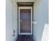 Dark brown front door in stucco entryway with mail slot and doorbell at 10732 Chippewa Dr, Parrish, FL 34219