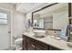 Updated bathroom featuring a modern vanity with vessel sink and large mirror at 160 Sage Cir, Crystal Beach, FL 34681