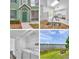 Four images of the home's exterior, kitchen, and lakeside view at 9602 Lake Chase Island Way # 9602, Tampa, FL 33626