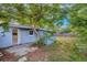 Backyard of the blue house with a patio area and tree at 10208 N 23Rd St, Tampa, FL 33612