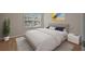 Serene bedroom featuring a comfortable bed, neutral tones, and a decorative plant, perfect for relaxation at 1118 Kennewick Ct, Wesley Chapel, FL 33543
