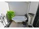 Tranquil bathroom space featuring a freestanding tub with decorative accents and lush greenery at 13916 Wellesford Way, Tampa, FL 33624