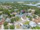 A nice aerial view of the neighborhood showcasing a home with a pool surrounded by trees and a lake at 1472 Bay View St, Tarpon Springs, FL 34689