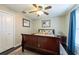 Bedroom with a ceiling fan, a double bed, two side tables, and a closet at 1521 Avondale Ridge Dr, Plant City, FL 33567