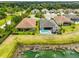 Aerial of home's backyard featuring a screened-in lanai, lush landscaping and an inviting private pool at 15303 Valencia Del Sol St, Wimauma, FL 33598