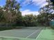 Outdoor tennis court surrounded by lush landscaping offers a private recreational amenity at 2913 Fig Ct, Palm Harbor, FL 34684
