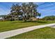 Sprawling lush green front lawn with mature trees and landscaping leading up to a charming home at 32231 Conchshell Sail St, Wesley Chapel, FL 33545